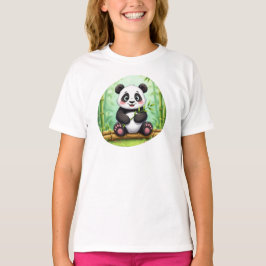Cute Cartoon Panda on Bamboo Patch Tシャツ
