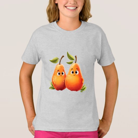 Cute Cartoon Pears - Cute Pears with Smiling Faces Tシャツ (正面)