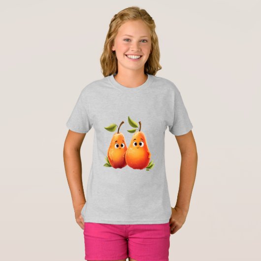 Cute Cartoon Pears - Cute Pears with Smiling Faces Tシャツ (正面フル)