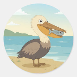 Cute Cartoon Pelican, sea bird ラウンドシール