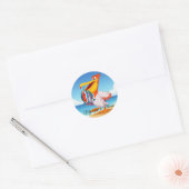 Cute Cartoon Pelican with Fish Sticker ラウンドシール (封筒)