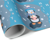 Cute Cartoon Penguin Blue Holidays Wrapping Paper ラッピングペーパー (ロールコーナー)