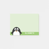 Cute Cartoon Penguin - Custom Name Green ポストイット (正面)