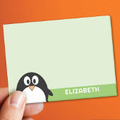 Cute Cartoon Penguin - Custom Name Green ポストイット