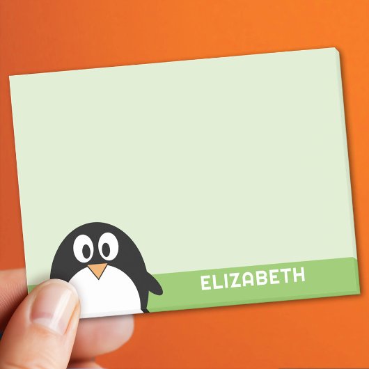 Cute Cartoon Penguin - Custom Name Green ポストイット