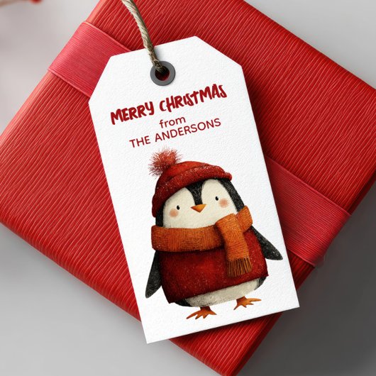 Cute Cartoon Penguin Festive Merry Christmas from  ギフトタグ