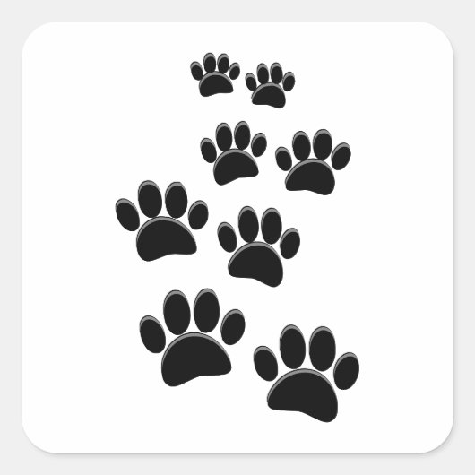 Cute Cartoon Pet Paw Trail Blck スクエアシール (正面)
