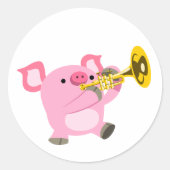 Cute Cartoon Pig Playing Trumpet Sticker ラウンドシール (正面)