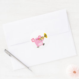 Cute Cartoon Pig Playing Trumpet Sticker ラウンドシール