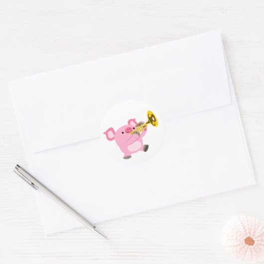 Cute Cartoon Pig Playing Trumpet Sticker ラウンドシール (封筒)