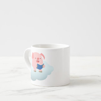 Cute Cartoon Pig Reader on Cloud Espresso Mag エスプレッソカップ