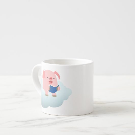 Cute Cartoon Pig Reader on Cloud Espresso Mag エスプレッソカップ (正面左)