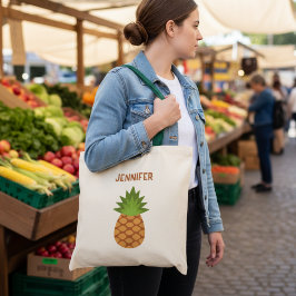 Cute Cartoon Pineapple Tote with Name トートバッグ