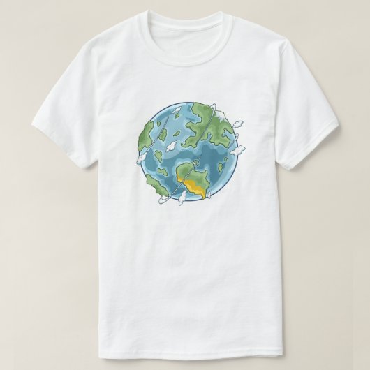 Cute Cartoon Planet Earth Eco-Friendly Illustratio Tシャツ (デザイン正面)