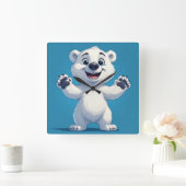 Cute Cartoon Polar Bear Character スクエア壁時計 (ホーム)