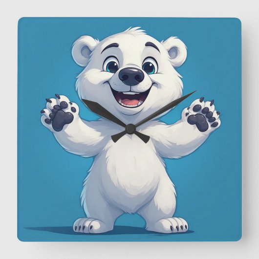 Cute Cartoon Polar Bear Character スクエア壁時計 (正面)