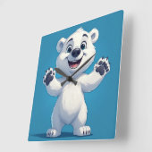 Cute Cartoon Polar Bear Character スクエア壁時計 (傾斜)