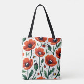 Cute Cartoon Pop Art Poppies Bees Ladybugs Women トートバッグ (裏面)