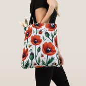 Cute Cartoon Pop Art Poppies Bees Ladybugs Women トートバッグ (クローズアップ)
