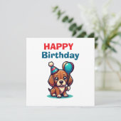 Cute Cartoon Puppy Dog Happy Birthday Card - Moder カード (スタンド正面)