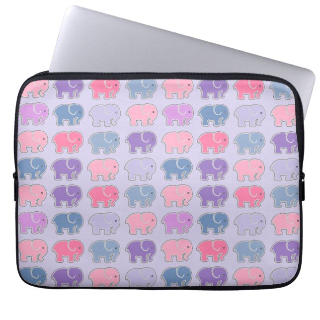 Cute Cartoon Purple Elephant Pattern ラップトップスリーブ (正面)