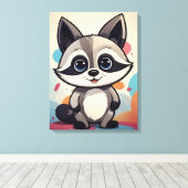 Cute Cartoon Raccoon Kawaii Art キャンバスプリント (インサイチュ (ウッドフロア))