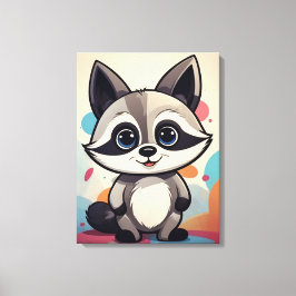 Cute Cartoon Raccoon Kawaii Art キャンバスプリント