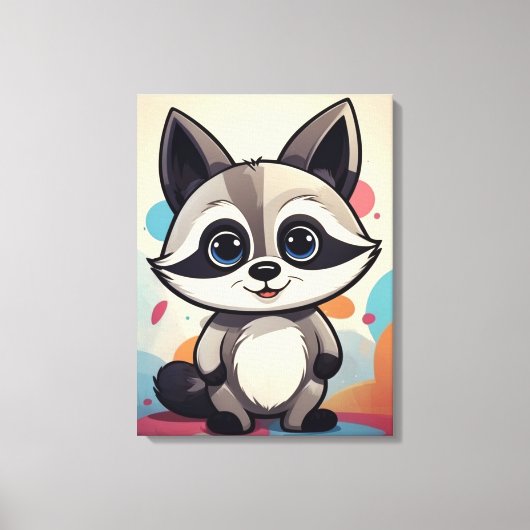 Cute Cartoon Raccoon Kawaii Art キャンバスプリント (正面)