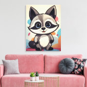 Cute Cartoon Raccoon Kawaii Art キャンバスプリント (インサイチュ (リビング))