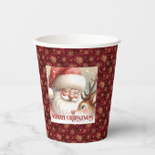 Cute Cartoon Santa Claus and Rudolph Christmas  紙コップ (正面)