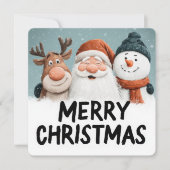 Cute Cartoon Santa Reindeer Snowman Merry Xmas シーズンカード (正面)
