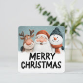 Cute Cartoon Santa Reindeer Snowman Merry Xmas シーズンカード (スタンド正面)