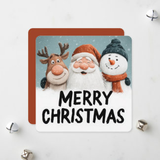 Cute Cartoon Santa Reindeer Snowman Merry Xmas シーズンカード