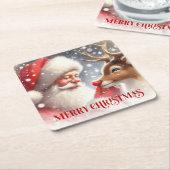 Cute Cartoon Santa Rudolph Christmas Party Coaster スクエアペーパーコースター (アングル)