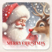 Cute Cartoon Santa Rudolph Christmas Party Coaster スクエアペーパーコースター (正面)