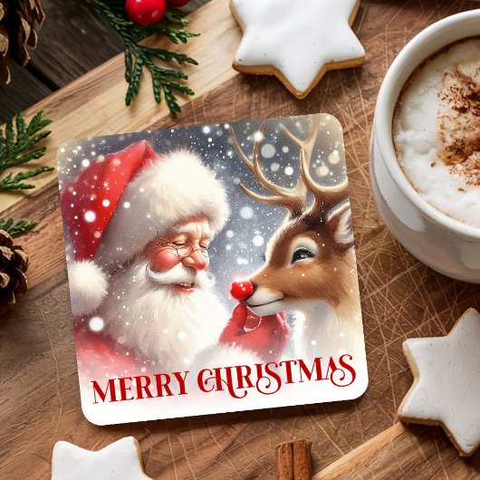 Cute Cartoon Santa Rudolph Christmas Party Coaster スクエアペーパーコースター