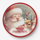 Cute Cartoon Santa Rudolph Christmas Party Plates ペーパープレート (正面)