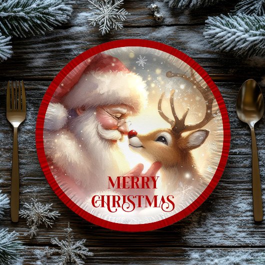 Cute Cartoon Santa Rudolph Christmas Party Plates ペーパープレート