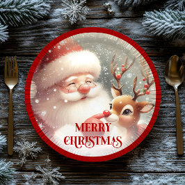 Cute Cartoon Santa Rudolph Christmas Party Plates ペーパープレート