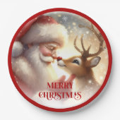 Cute Cartoon Santa Rudolph Christmas Party Plates ペーパープレート (正面)