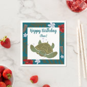 Cute Cartoon Sea Turtle Birthday Paper Napkin スタンダードカクテルナプキン (インサイチュ)