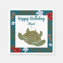 Cute Cartoon Sea Turtle Birthday Paper Napkin スタンダードカクテルナプキン