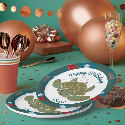 Cute Cartoon Sea Turtle Birthday Party ペーパープレート (複数)