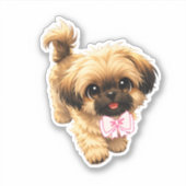 Cute Cartoon Shih Tzu Nala Pink Bow Puppy Dog シール (正面)
