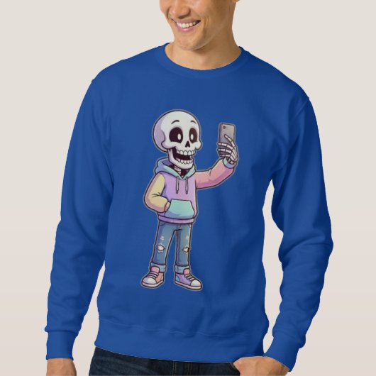 Cute Cartoon Skeleton Selfie - Full Body Trendy  スウェットシャツ (正面)