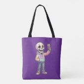 Cute Cartoon Skeleton Selfie - Full Body Trendy  トートバッグ (裏面)
