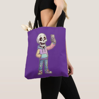 Cute Cartoon Skeleton Selfie - Full Body Trendy  トートバッグ