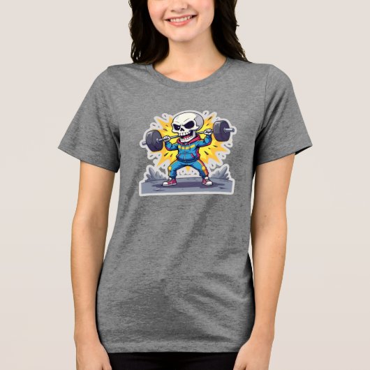“Cute Cartoon Skeleton Weightlifter • Funny Gym Ba トライブレンドＴシャツ (正面)