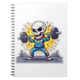 “Cute Cartoon Skeleton Weightlifter • Funny Gym Ba ノートブック