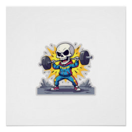 “Cute Cartoon Skeleton Weightlifter • Funny Gym Ba ポスター
